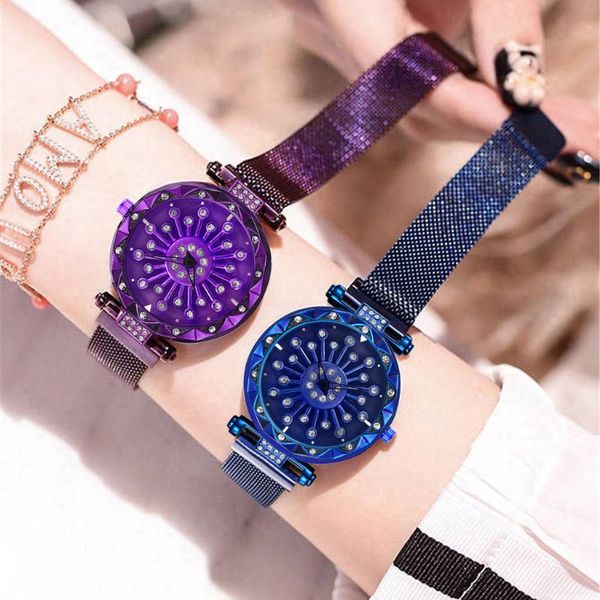 

sky watch women watches luxury ladies magnetic starry fashion diamond female quartz wristwatches relogio feminino, Slivery;brown