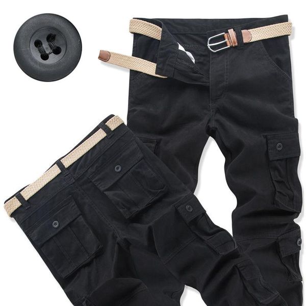 

cotton multi-pockets bib overall pants sports men's loose wear-resistant camouflage casual, Black