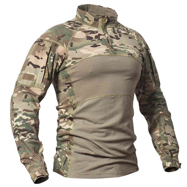 Военная тактическая рубашка мужчины камуфляж армии с длинным рукавом футболка многокамных хлопковых боевых рубашек камуфляжная футболка Y0323