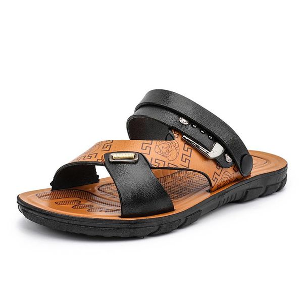 

sandals man 2021 summer gladiator men's outdoor beach shoes roman men casual shoe flip flops fashion slippers flat plus size 46, Black