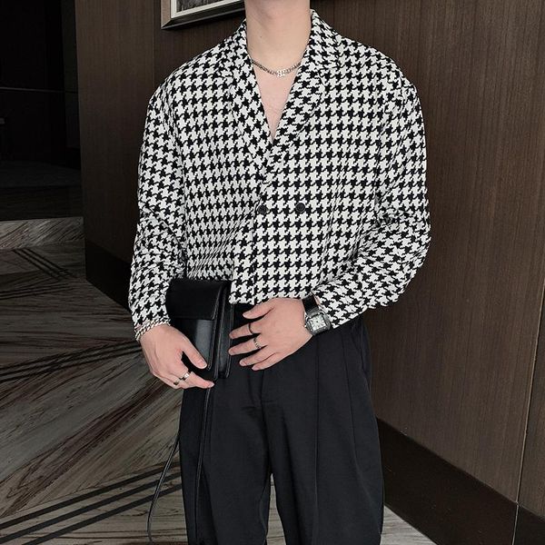 

men's casual shirts luxury retro plaid printed shirt men fashion long sleeve men's dress loose streetwear blouse party clubwear cas, White;black