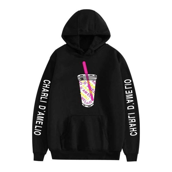 

2020 new charli d'amelio men's and women's fashion casual hooded sweater, Black
