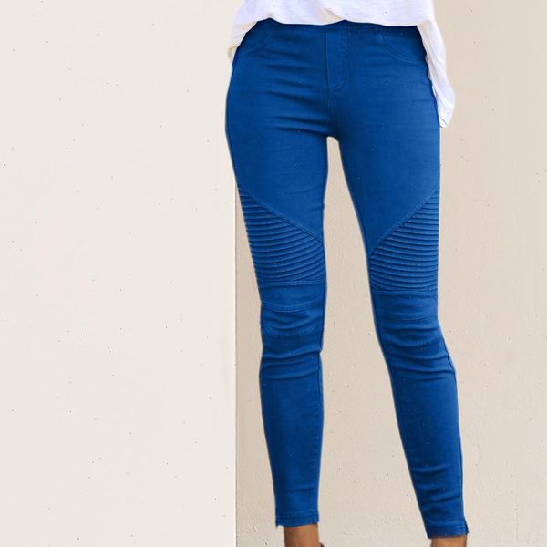 

legging blue striped print womens jean imitation slim fitness elastic seamless