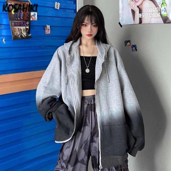 

women's jackets kosahiki hip-hop autumn casual loose hoodie women harajuku tie dye retro zipper sweatshirt 2021 fashion streetwear, Black;brown