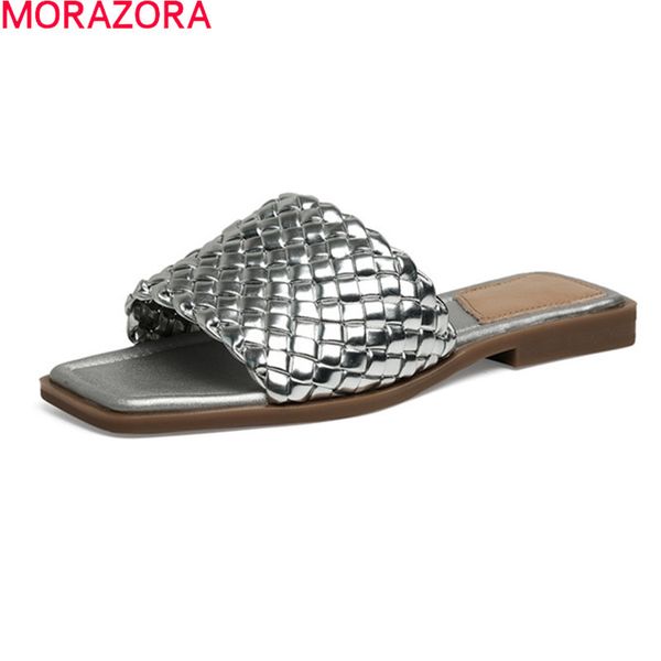 

morazora big size 33-43 women slippers comfortable flat heel ladies casual shoes summer solid color mules shoes 210506, Black