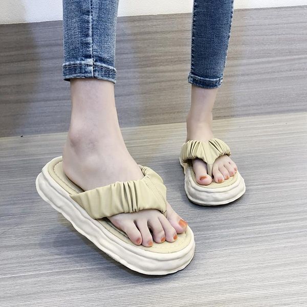 

slippers flip flops women platform summer shoes thick sole slides chunky leisure beach zapatos mujer, Black