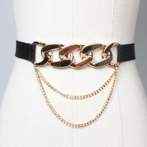 

belts punk fashion leather for women designer luxury metal thick chain waist strap dress coat sweater lady decorative waistband, Black;brown