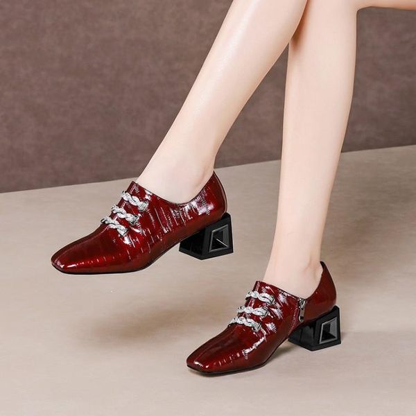 

dress shoes mljuese 2021 women pumps patent leather autumn spring square toe black color high heels party wedding size 42