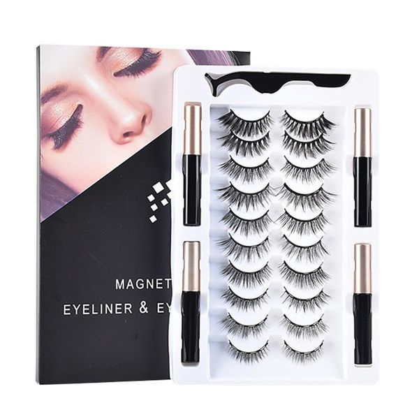

false eyelashes 10 pairs of magnetic set eyeliner magnet and tweezers waterproof long-lasting eyelash