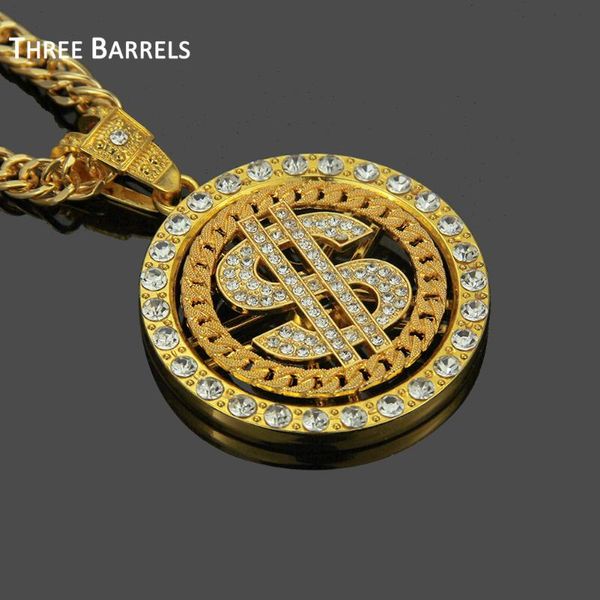 

pendant necklaces rotatable us dollar necklace cuban link chain bling out hip hop rap punk neck men women rock statement jewelry, Silver