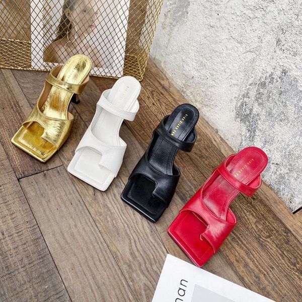 

slippers mule heels women sandals ladies high heel gold color open toes thick fashion female slides summer shoes1, Black