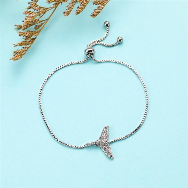 

charm bracelets cute female white crystal stone bracelet silver color chain for women vintage bridal fishtail wedding, Golden;silver