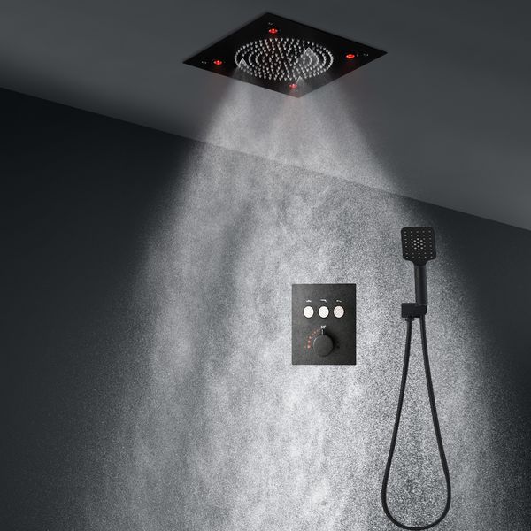 Set doccia da bagno nero opaco Set doccia a pioggia in acciaio inossidabile 304 Soffione a LED con rubinetti miscelatori termostatici a pulsante