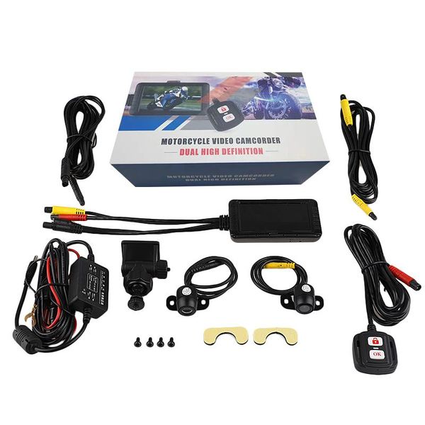 

car rear view cameras& parking sensors motorcycle dvr dash cam full hd 1080p+720p front waterproof camera black recorder box