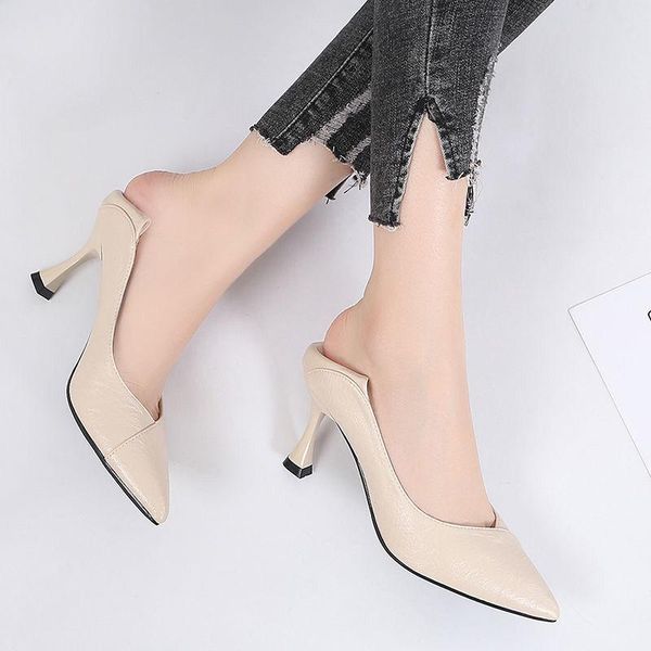 

real soft leather elegant high heel pointed pumps women's professional work stiletto shoes [two-way wear]] dress, Black