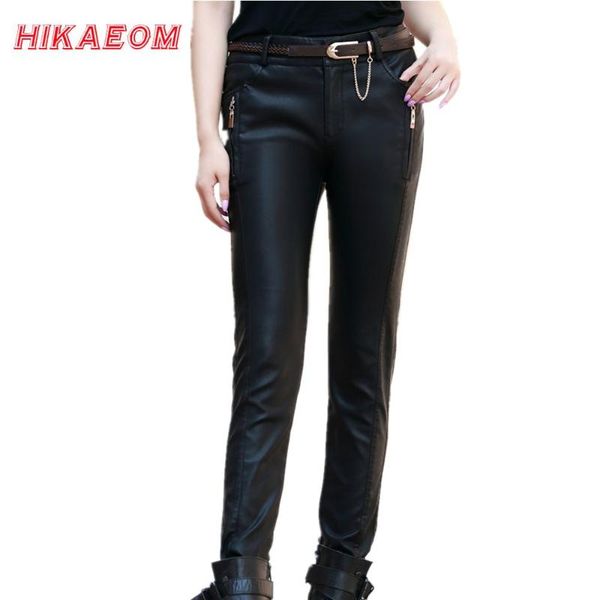 

women's pants & capris ew pu leather womens autumn winter zippers button pockets fashion plus size 5xl pencil skinny trousers for woman, Black;white