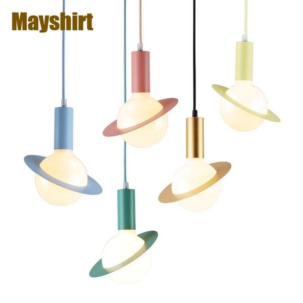 

pendant lamps nordic macaron planet lights modern bar restaurant art decor kitchen island light fixtures living room bedroom