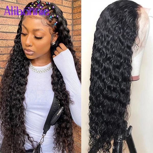 

lace wigs 13x6 water wave front human hair for women wig 13x4 natural high density pre plucked brazilian curly, Black;brown
