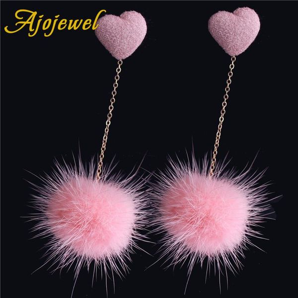 

dangle & chandelier ajojewel velvet heart fur ball earrings long chain drop for women wholesale jewelry winter accessories, Silver