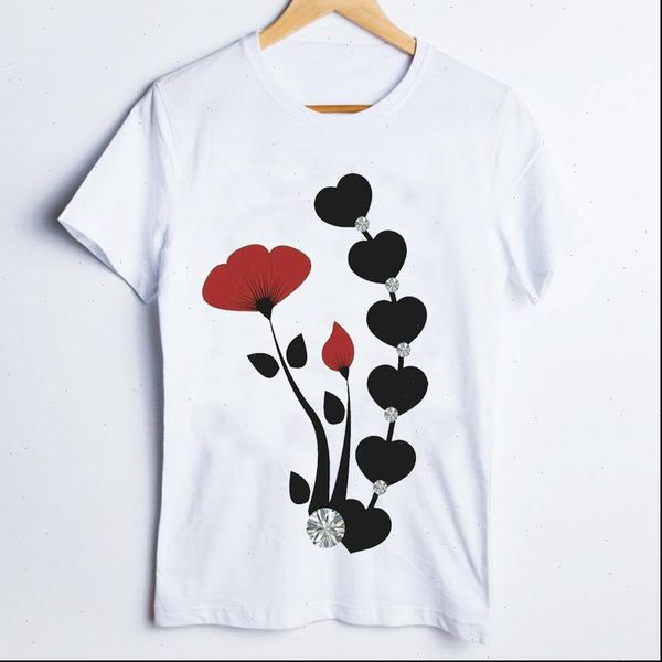 

women tees print graphic fashion love flower floral plant kawaii 90s ladies clothes lady clothing female t shirt, White