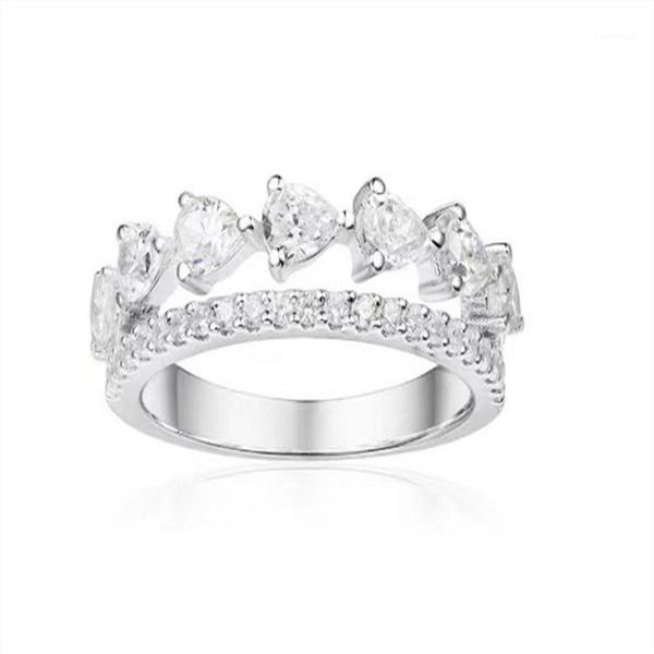 

cluster rings sljely fashion 925 sterling silver teardrop double layer women cubic zirconia fine dinner party banquet jewelry, Golden;silver