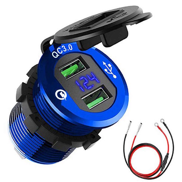 

new dual usb motorcycle cigarette lighter socket s qc 3.0 car charger lcd display for 12/24v vehicles