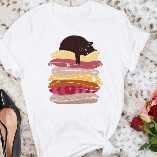 

women's t-shirt women cartoon trend cat animal funny 2021 cute summer sweet tshirts fashion clothes stylish t lady print tee, White