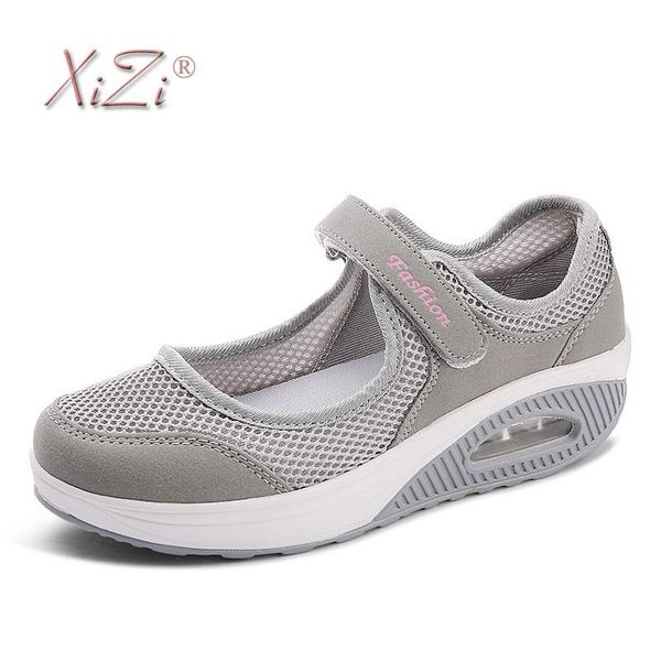 

xizi ladies breathable mesh shoes women comfortable air cushion rocking shoes casual fashion slip on loafers ladies, Black