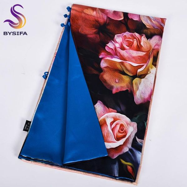 

scarves [bysifa] 2021 fall winter long shawls ladies elegant roses design neck scarf double faces buttons wraps 175*50cm, Blue;gray