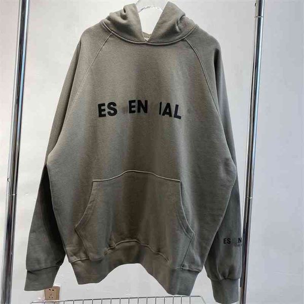 

2021 autumn new double thread ess round neck medium long hoodie couple top, Black