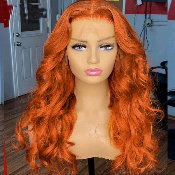 

orange golden color lace front wig long water wave hairstyle wig for women synthetic hair high temperature fiber average size, Black
