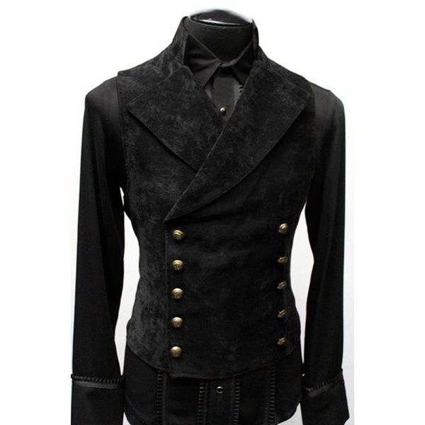 

men's vests mens double breasted gothic steampunk velvet vest stand collar medieval victorian waistcoat men stage cosplay prom costume, Black;white