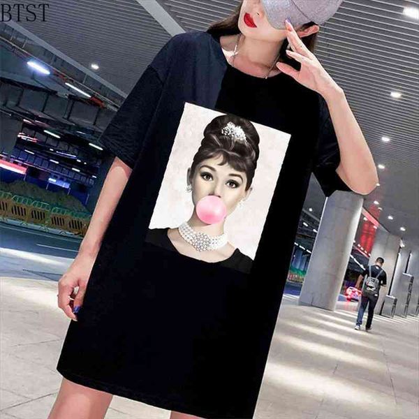 

audrey hepburn pink bubble black women casual short sleeve o-neck dress female streetwear cute loose dress, Black;gray