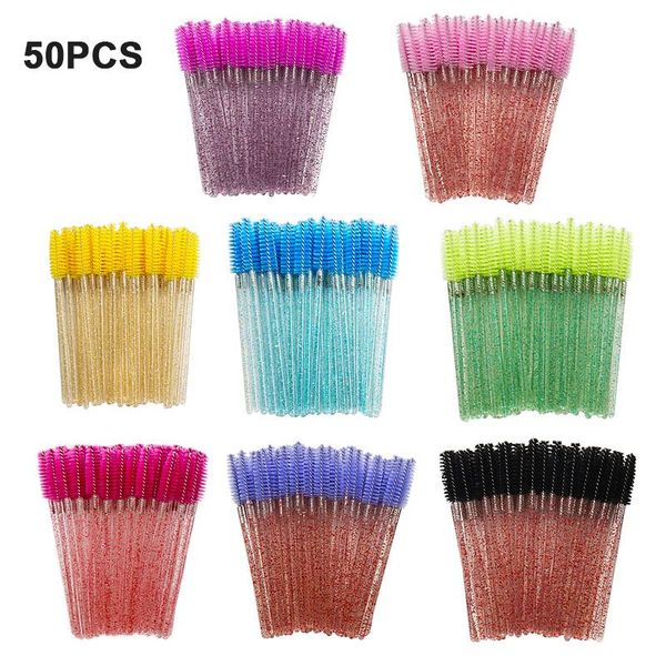 

disposable 50 pcs/pack crystal eyelash makeup brush diamond handle mascara wands extension tool brushes