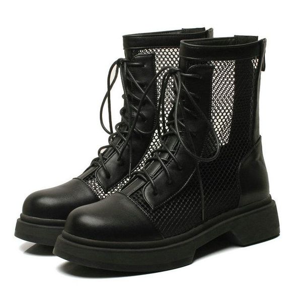

summer shoes women boots breathable ladies mesh footwear lace-up black white ankle botas