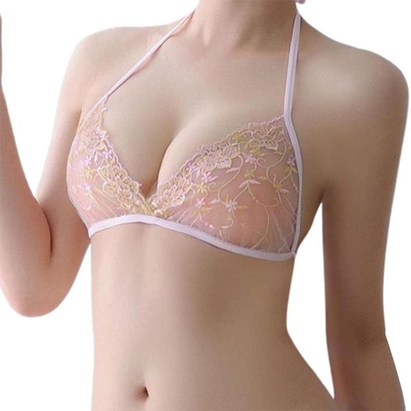 

bras floral underwear backless see through embroidered flower lingerie lace bra bralette transparent brassiere easy take off, Red;black