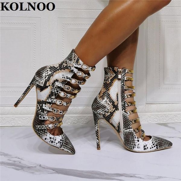 

dress shoes kolnoo retro style real pos ladies high heels pumps 9-buckles faux-snake leather pointy evening fashion, Black