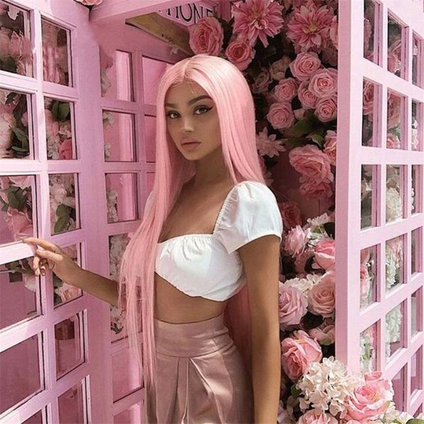 

long straight synthetic wig pink cosplay machine made heat resistant fiber hair middle part wigs1, Black