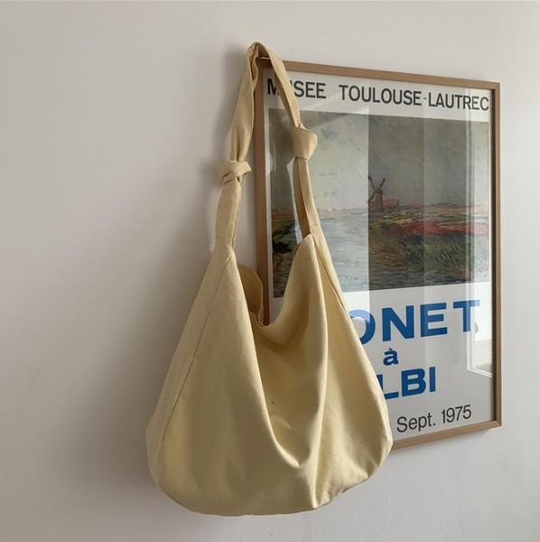 

women's bag 2021 one-shoulder bucket canvas shoulder strap college style shopping bags