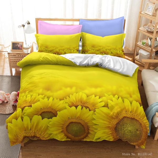 

bedding sets natural landscape sunflower printed set king  size full-size duvet covered pillowcase home textile