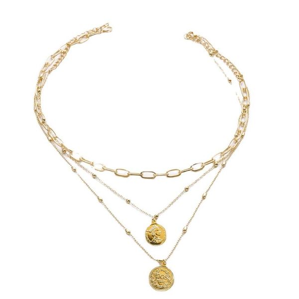 

chains portrait retro coin necklace female clavicle chain multilayer, Silver