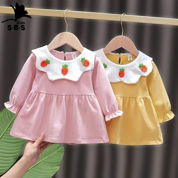 

girl's dresses girls spring 2021 arrival dress children's long-sleeved doll collar cotton embroidered fashion princess, Red;yellow