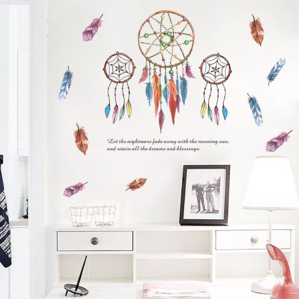 

wall stickers dream catcher 3d sticker colorful feathers decor bohemian feather wallpaper murals for living room bedroom door glass