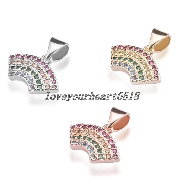 

diy necklace charms making colorful zircon rainbow shape copper charms pendants jewelry accessories, Bronze;silver