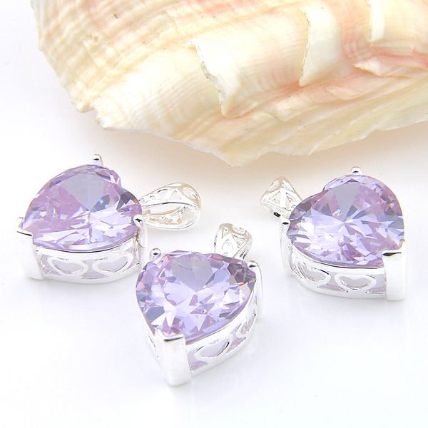 

mix 3pcs amethyst new luckyshine 925 sterling silver pendant heart purple gemstone necklaces pendants for lady party gift