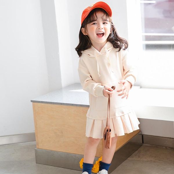

girls hooded dress autumn and winter children's long-sleeve pleated hem korean thickened princess dresses wt200 girl's, Red;yellow
