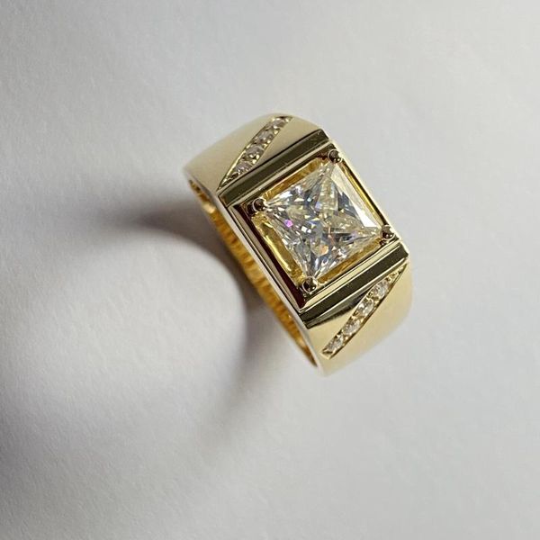 

cluster rings 2cts princess cut classic design loose lab moissanite diamond 18k yellow gold engagement ring men women, Golden;silver