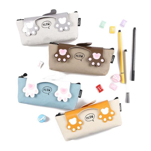 

1pc cats pencil case fabric large capacity pen bags storage organizer stationery snap pencilcase school