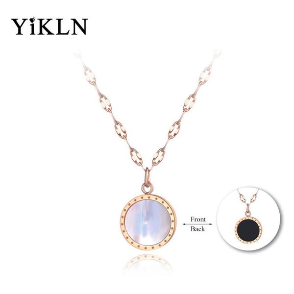 

pendant necklaces yikln titanium stainless steel black/white shell jewelry rose gold chokers necklace for women girls yn19005, Silver