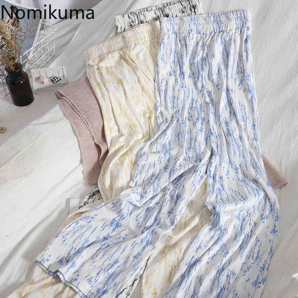

nomikuma all-match wide leg pants women summer fashion tie dye straight trousers korean style loose pantalones femme 210514, Black;white